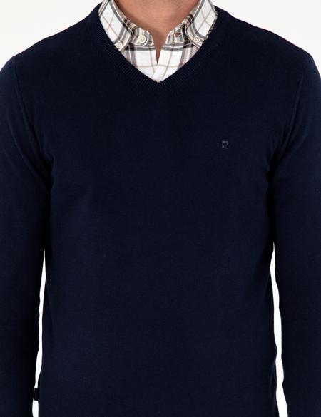 Lacivert Slim Fit V Yaka Basic Triko Kazak - 50296583013