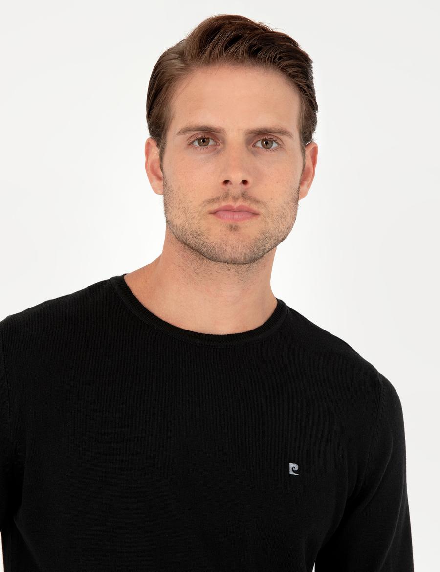 Siyah Slim Fit Bisiklet Yaka Basic Triko Kazak