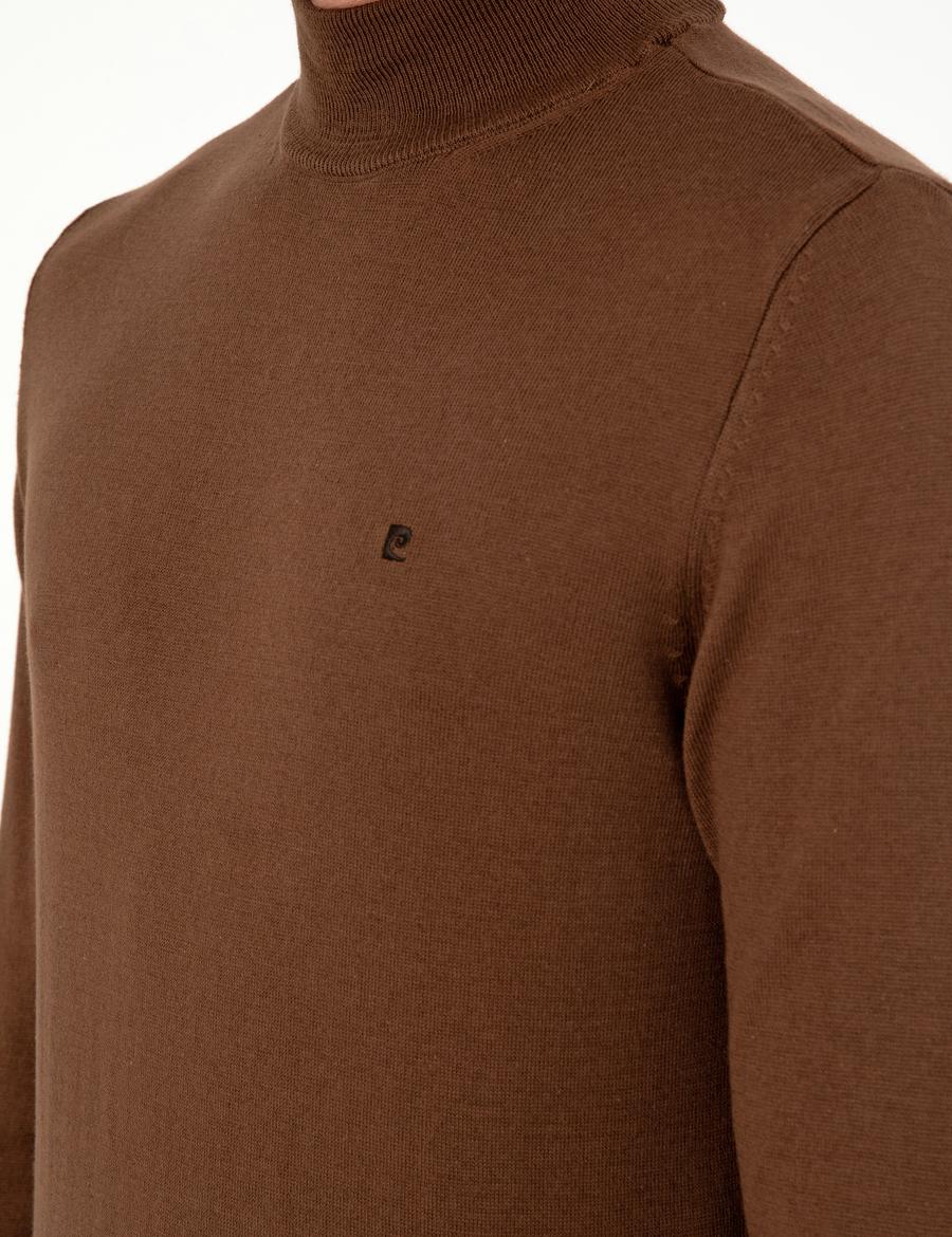 Koyu Kahverengi Slim Fit Yarım Balıkçı Yaka Basic Triko Kazak