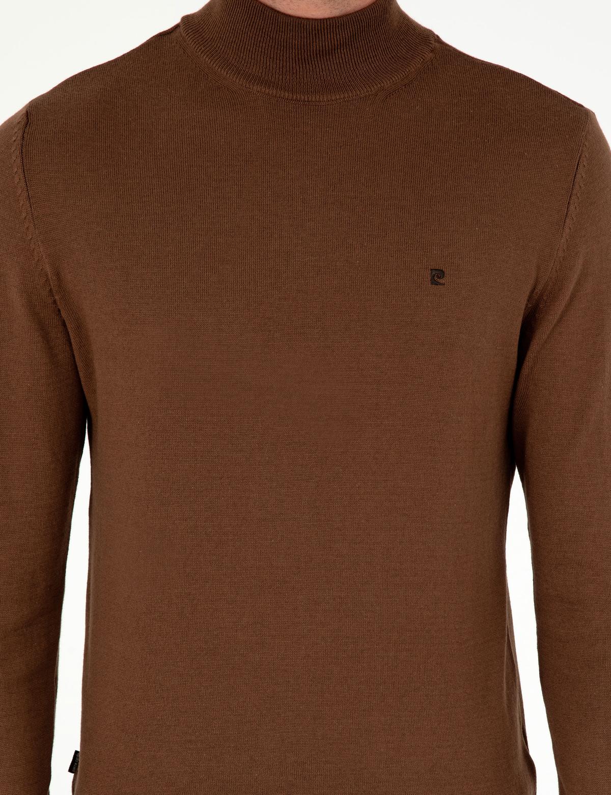 Koyu Kahverengi Slim Fit Yarım Balıkçı Yaka Basic Triko Kazak - 50296614057