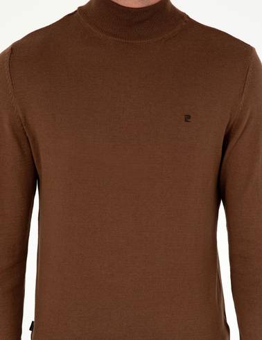 Koyu Kahverengi Slim Fit Yarım Balıkçı Yaka Basic Triko Kazak