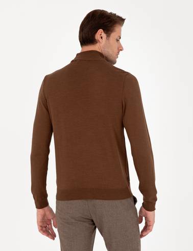 Koyu Kahverengi Slim Fit Yarım Balıkçı Yaka Basic Triko Kazak