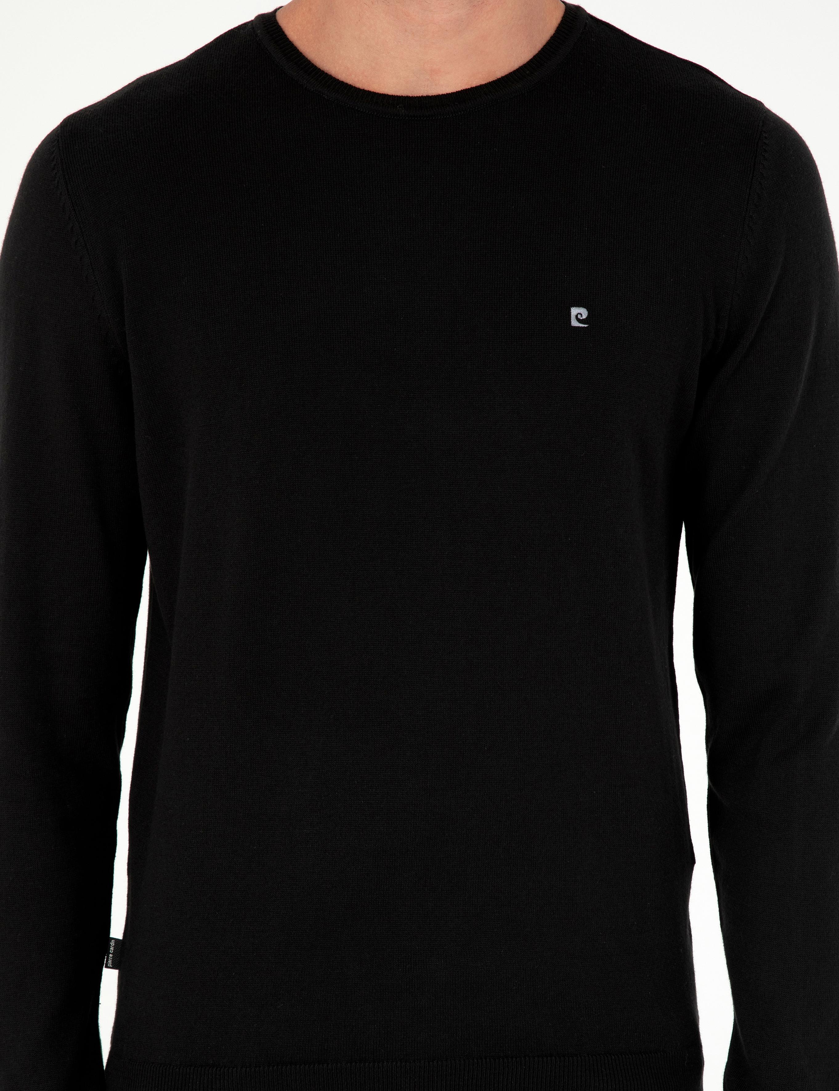 Siyah Slim Fit Bisiklet Yaka Basic Triko Kazak