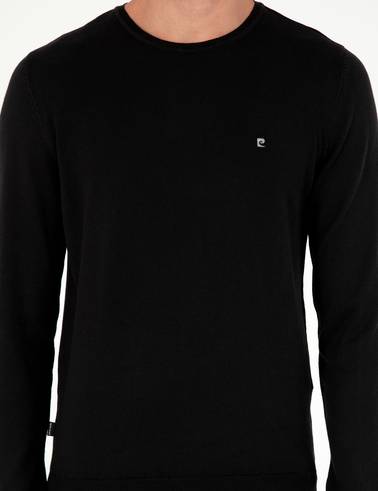 Siyah Slim Fit Bisiklet Yaka Basic Triko Kazak