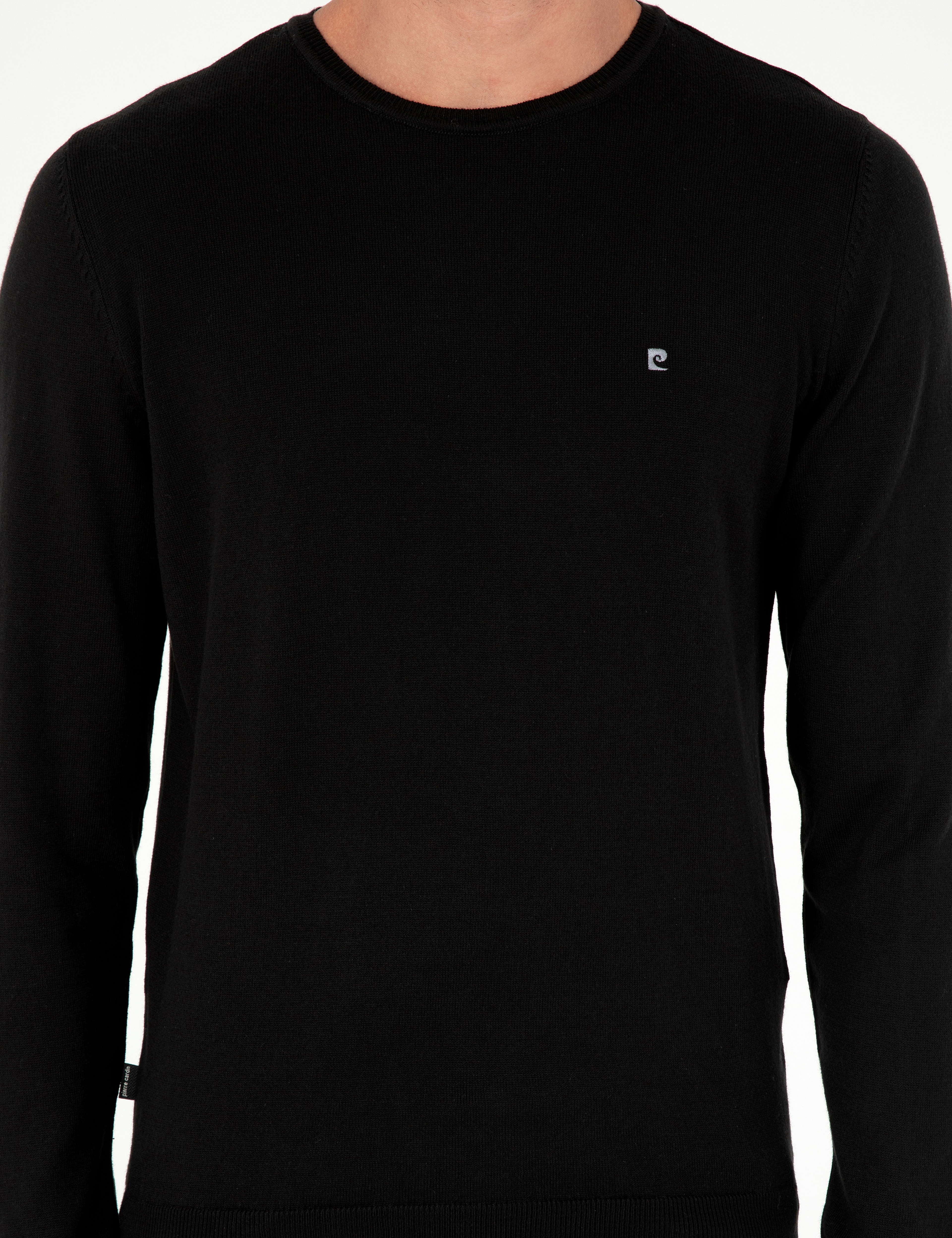 Siyah Slim Fit Bisiklet Yaka Basic Triko Kazak