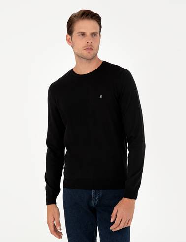 Siyah Slim Fit Bisiklet Yaka Basic Triko Kazak