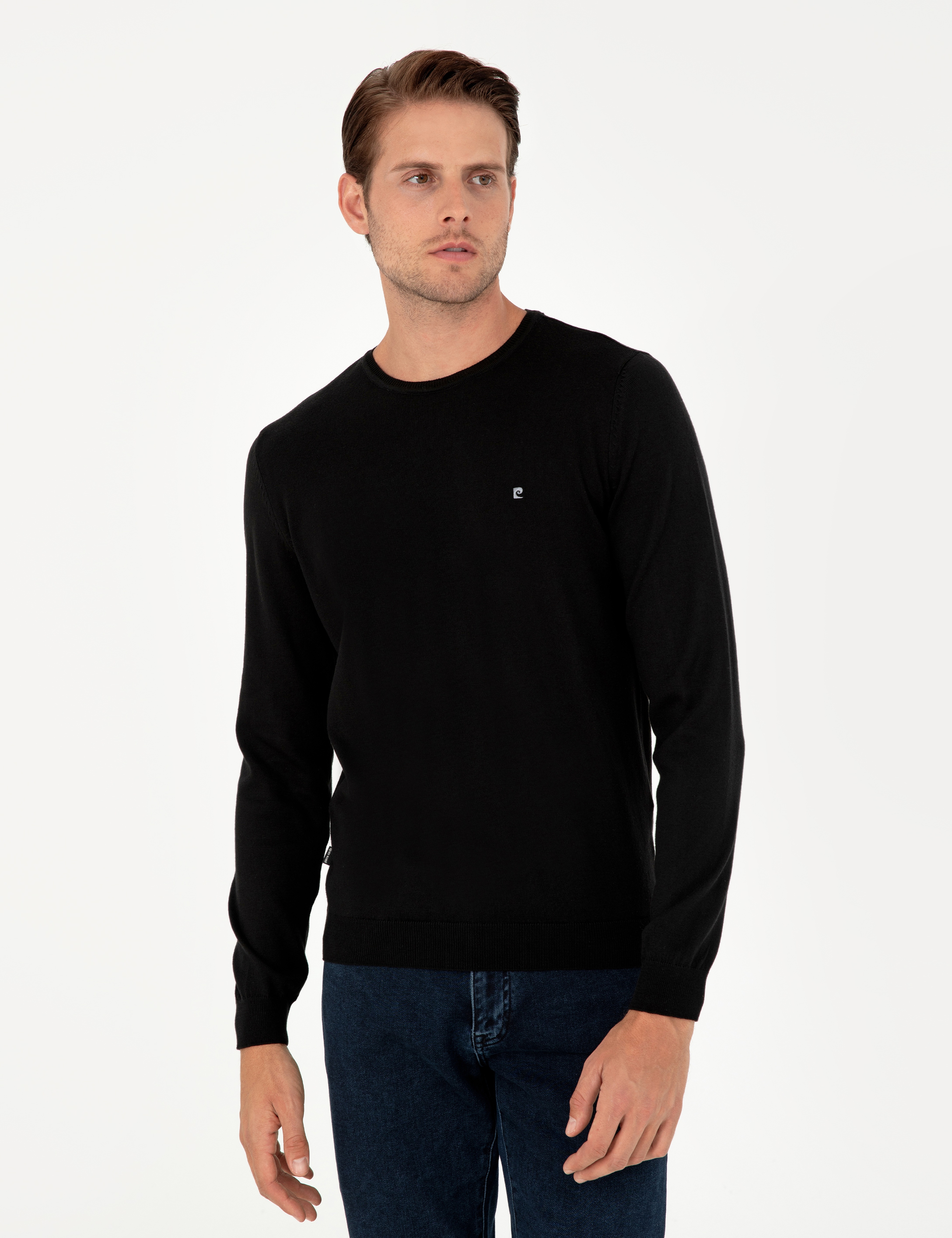 Siyah Slim Fit Bisiklet Yaka Basic Triko Kazak - Image 3