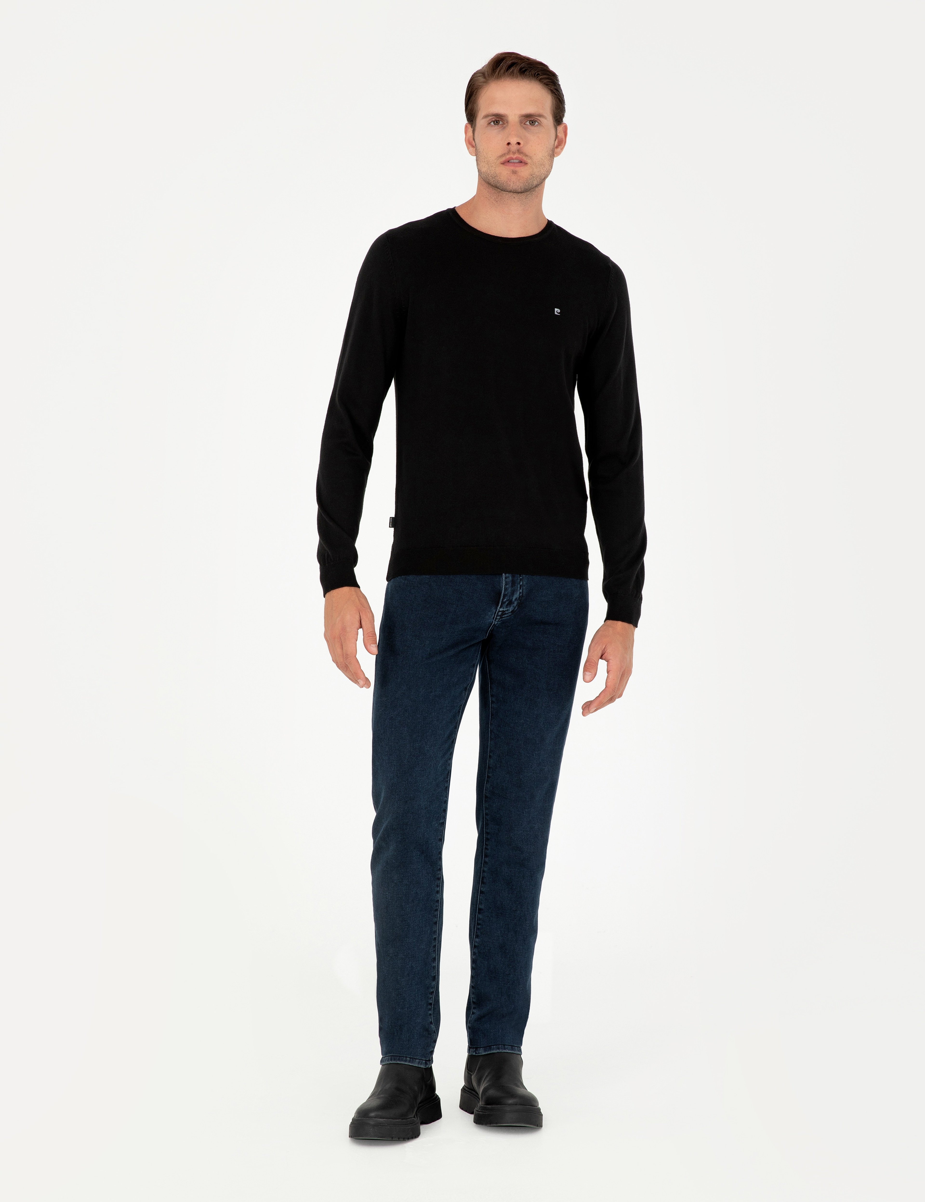 Siyah Slim Fit Bisiklet Yaka Basic Triko Kazak - Image 4
