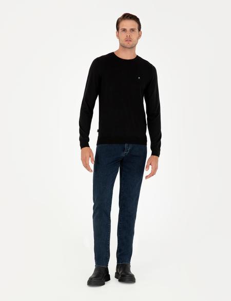 Siyah Slim Fit Bisiklet Yaka Basic Triko Kazak - 50296621021