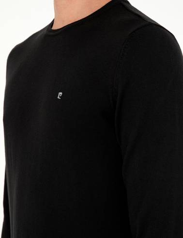 Siyah Slim Fit Bisiklet Yaka Basic Triko Kazak