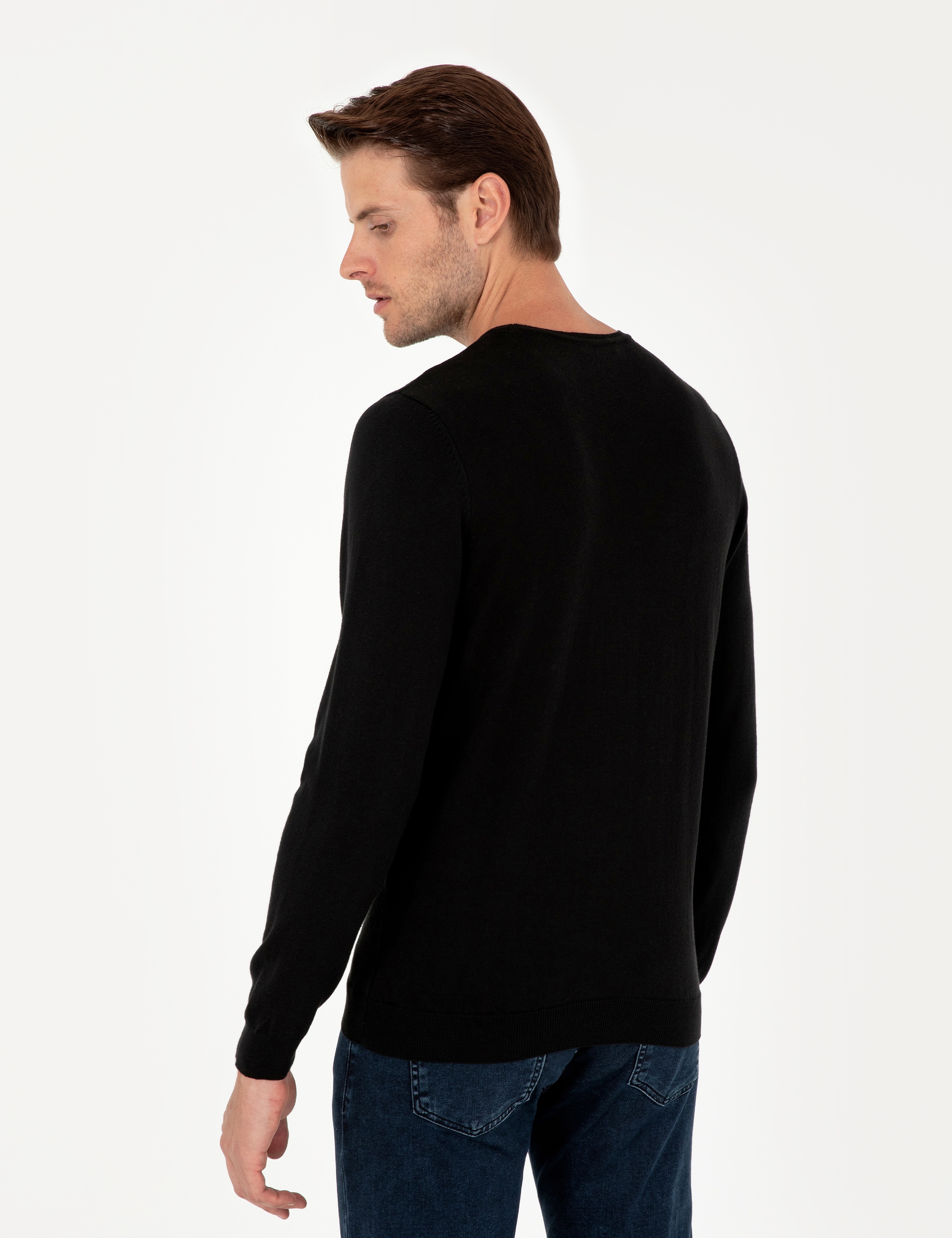 Siyah Slim Fit Bisiklet Yaka Basic Triko Kazak - Image 5