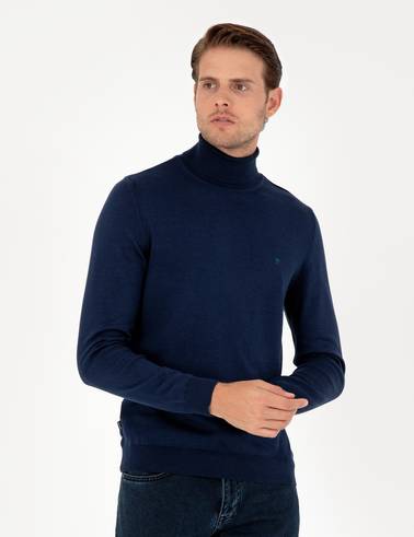 Açık Lacivert Slim Fit Balıkçı Yaka Basic Triko Kazak