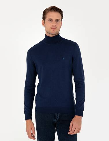 Açık Lacivert Slim Fit Balıkçı Yaka Basic Triko Kazak