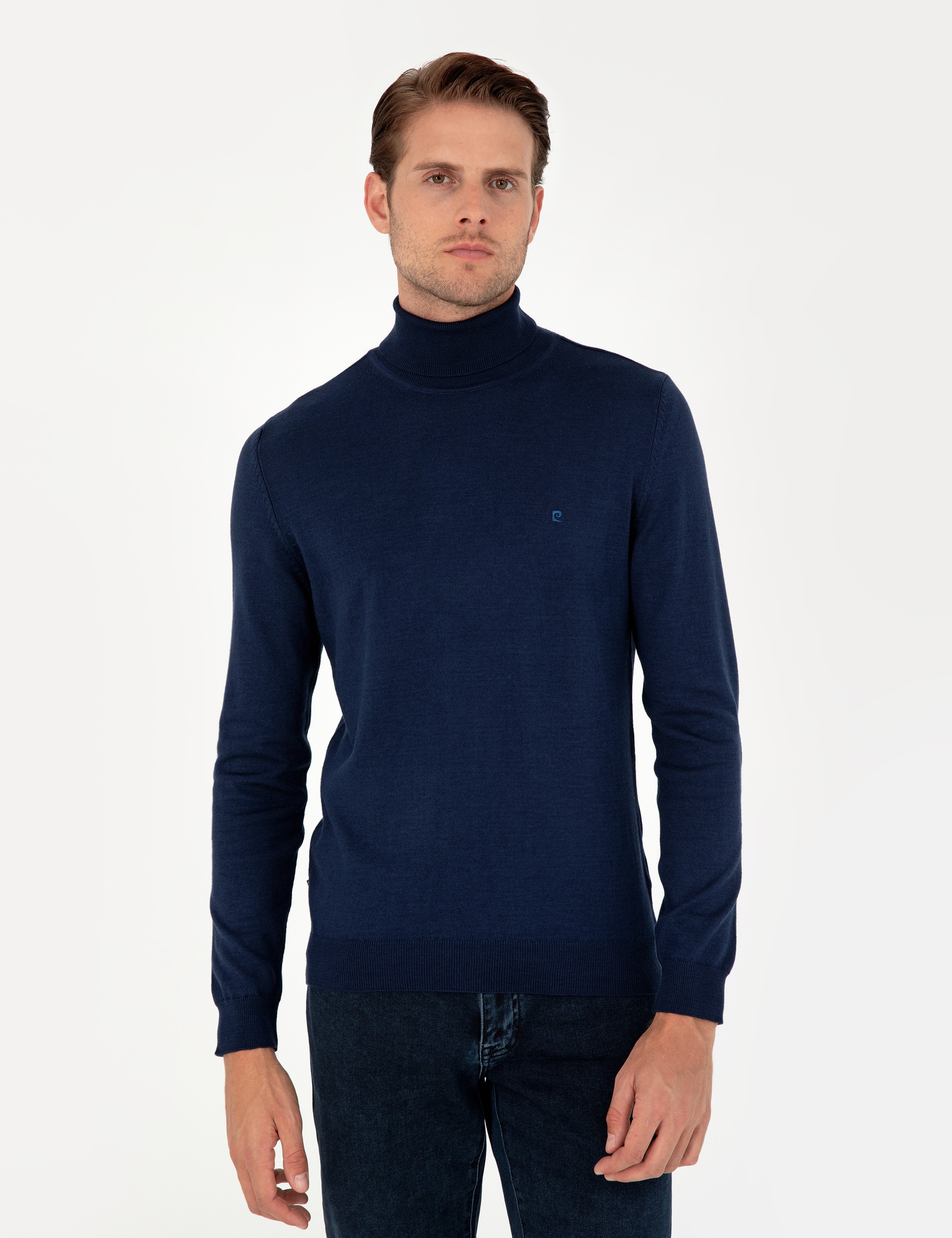 Açık Lacivert Slim Fit Balıkçı Yaka Basic Triko Kazak