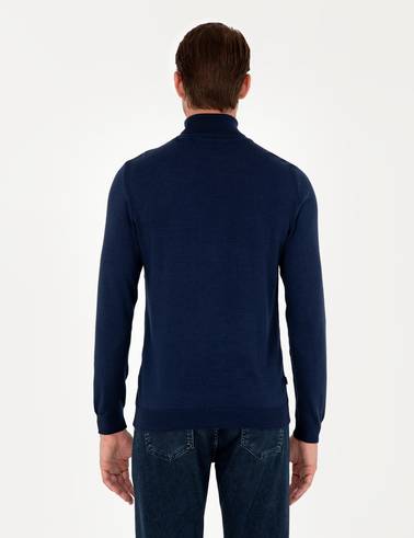 Açık Lacivert Slim Fit Balıkçı Yaka Basic Triko Kazak