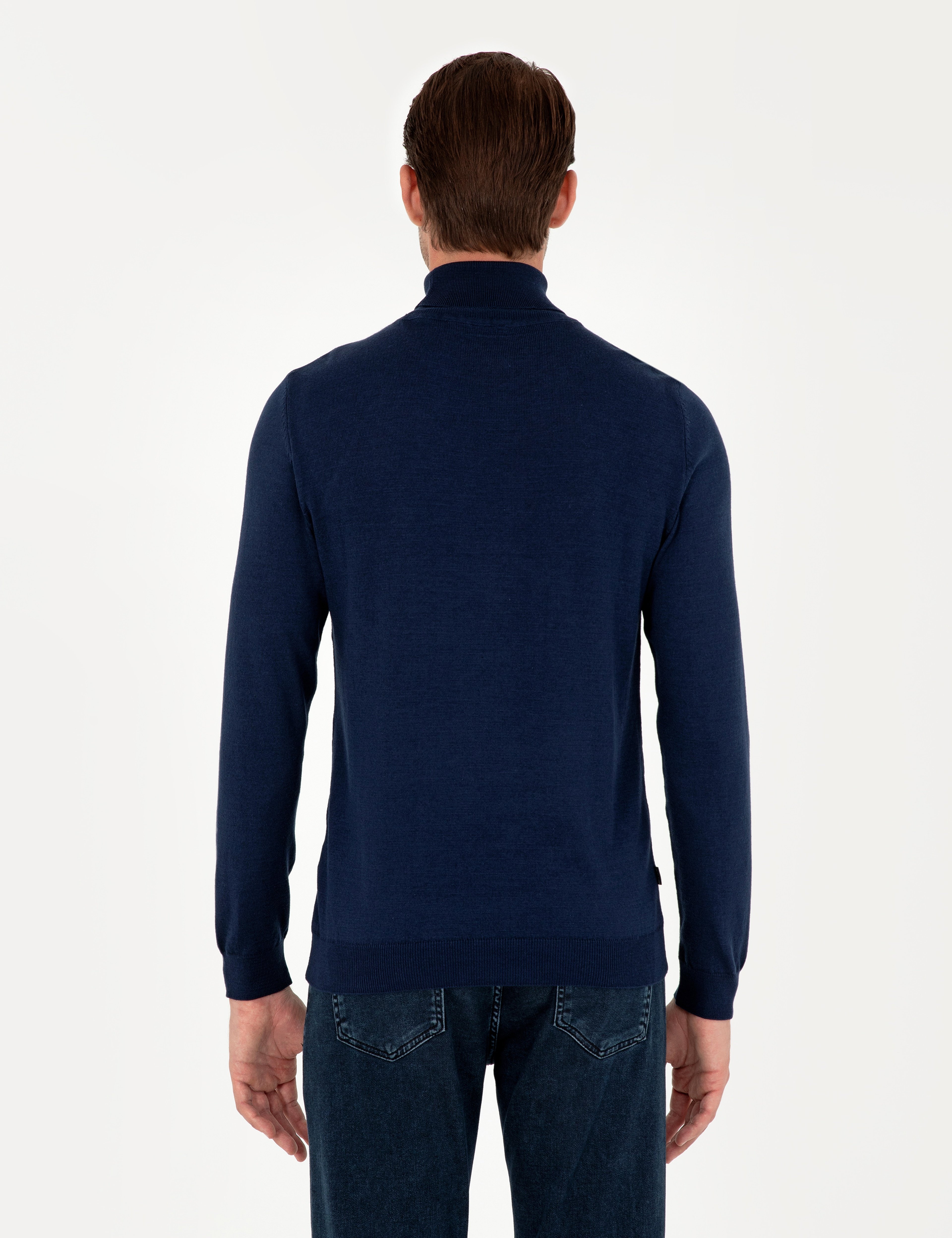Açık Lacivert Slim Fit Balıkçı Yaka Basic Triko Kazak