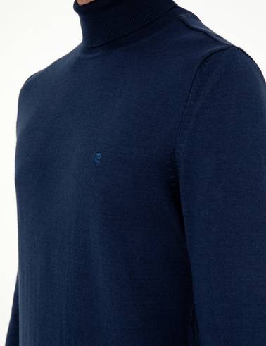 Açık Lacivert Slim Fit Balıkçı Yaka Basic Triko Kazak