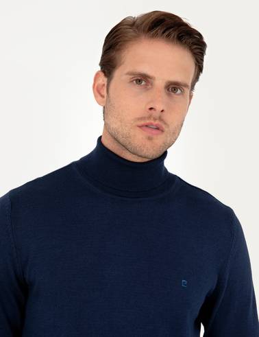 Açık Lacivert Slim Fit Balıkçı Yaka Basic Triko Kazak