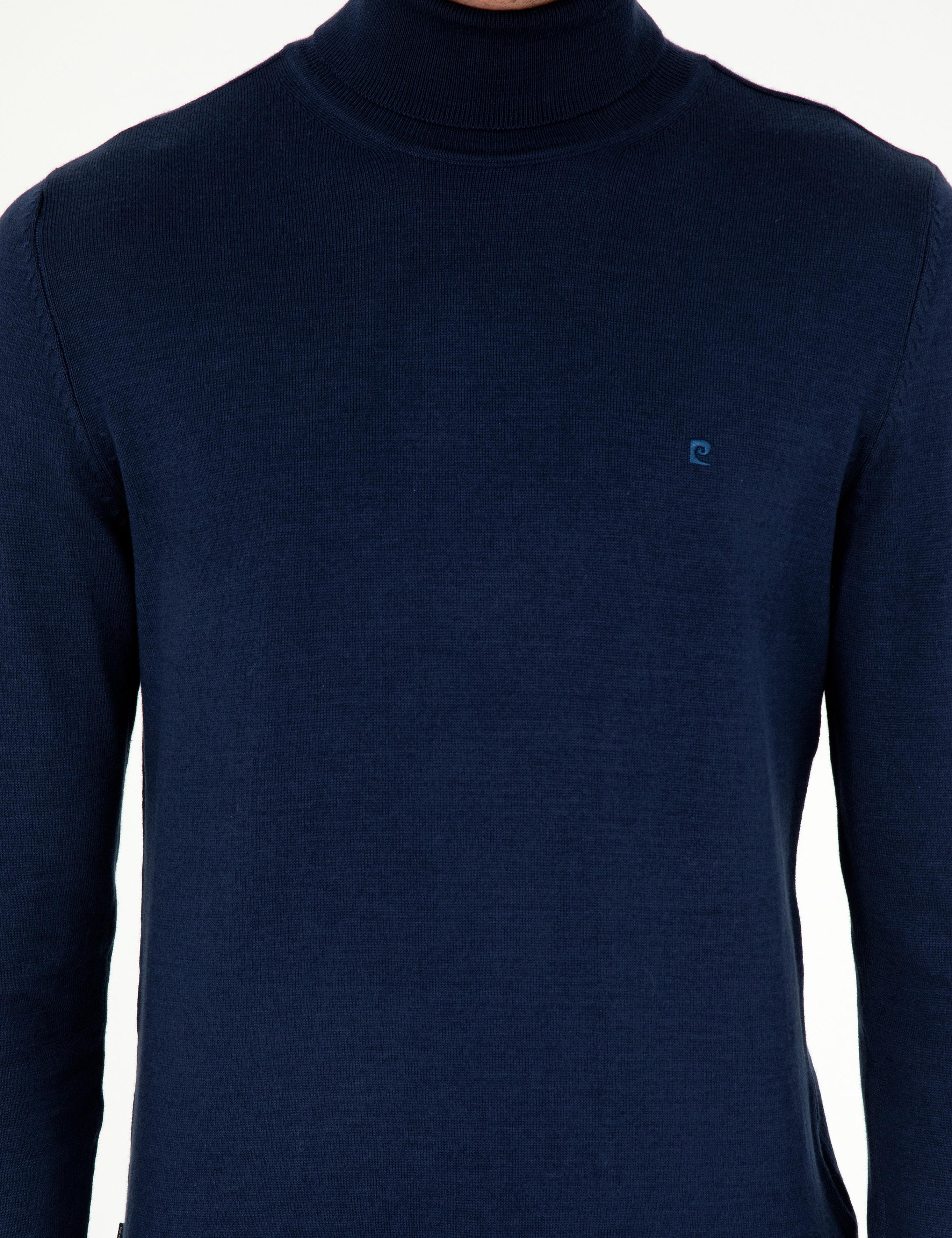 Açık Lacivert Slim Fit Balıkçı Yaka Basic Triko Kazak