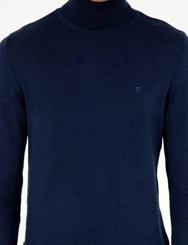 Açık Lacivert Slim Fit Balıkçı Yaka Basic Triko Kazak