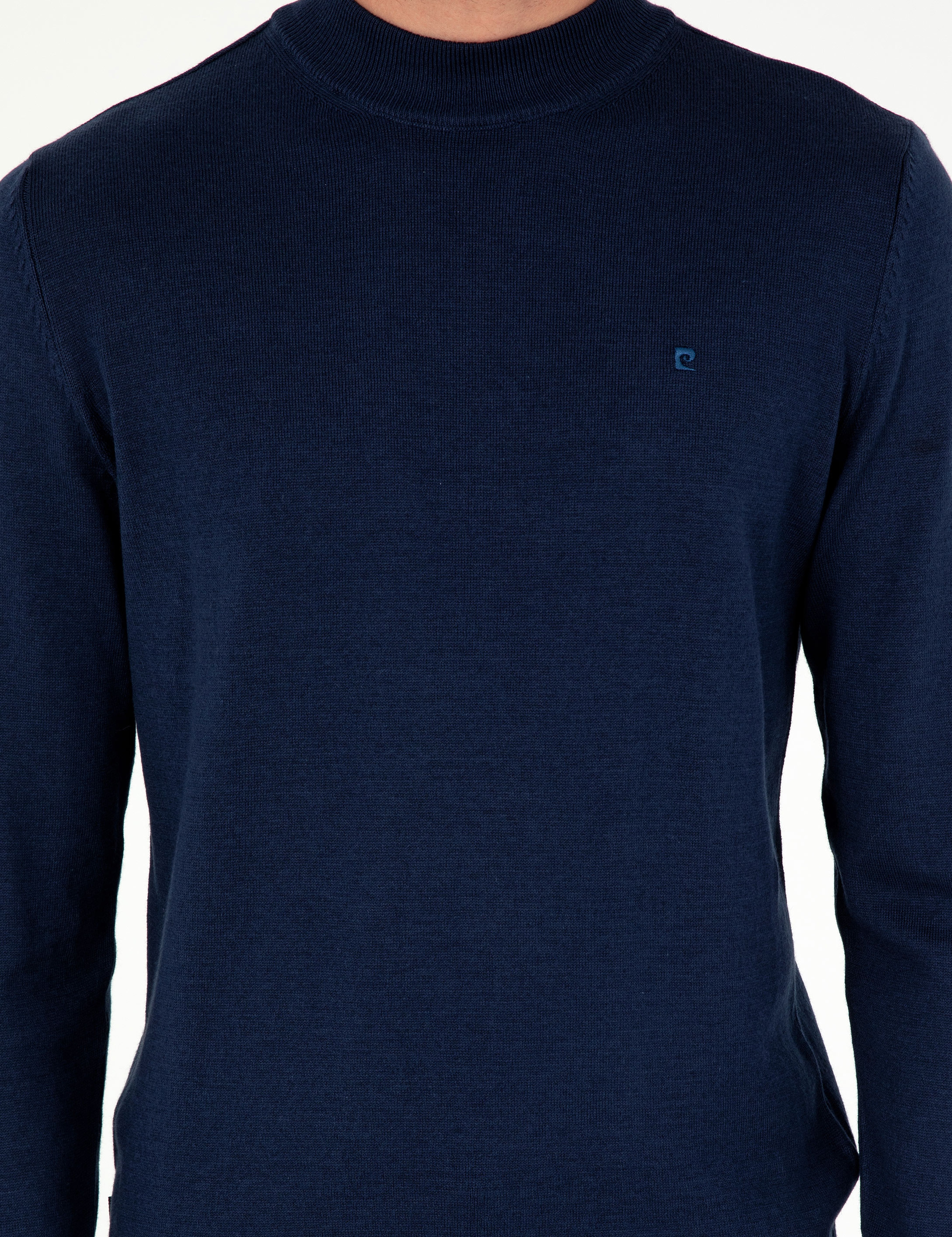 Açık Lacivert Slim Fit Çeyrek Yaka Basic Triko Kazak - Image 6