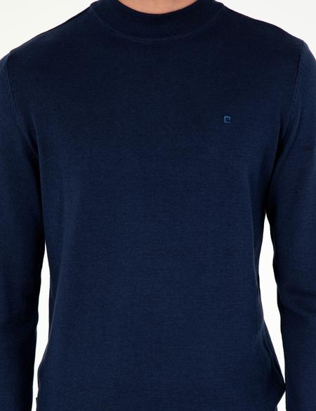 Açık Lacivert Slim Fit Çeyrek Yaka Basic Triko Kazak - 50296613033