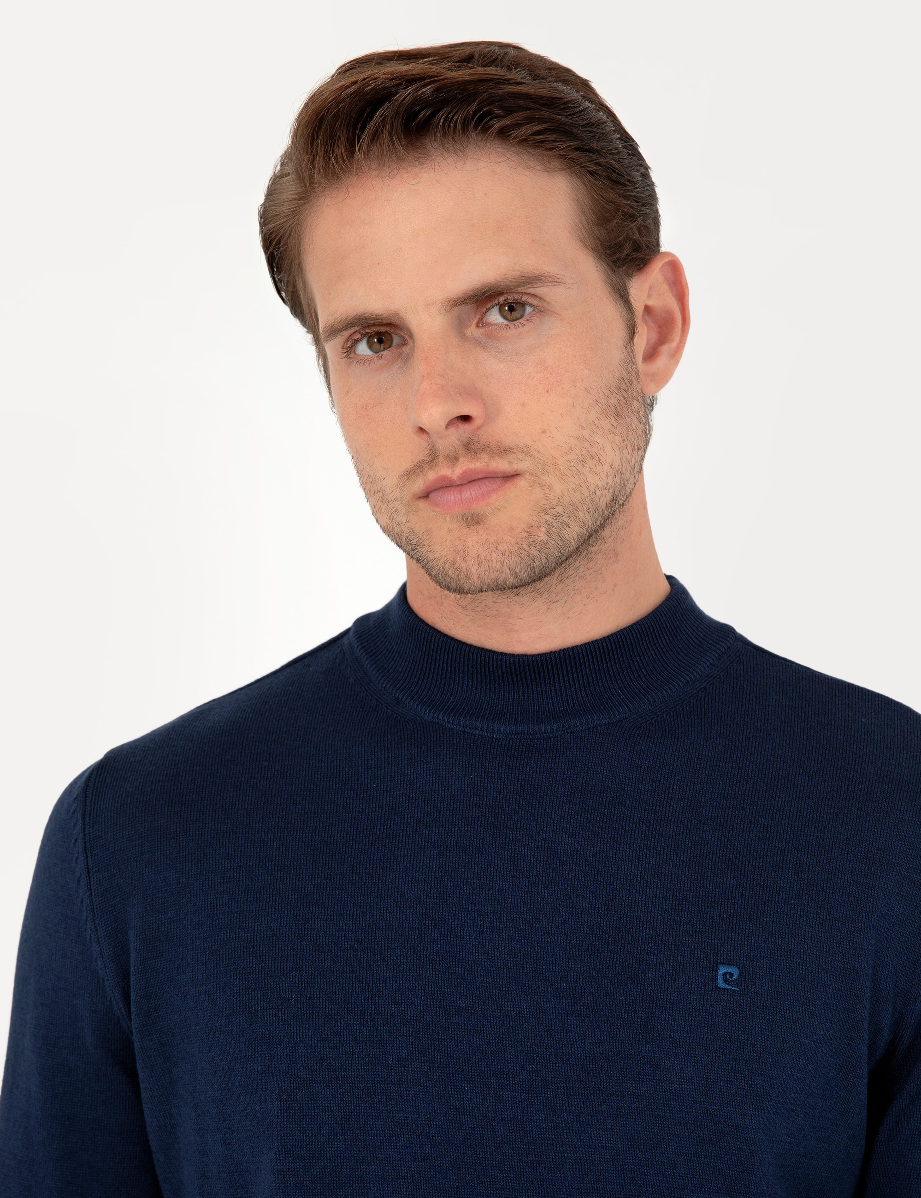 Açık Lacivert Slim Fit Çeyrek Yaka Basic Triko Kazak - Image 2