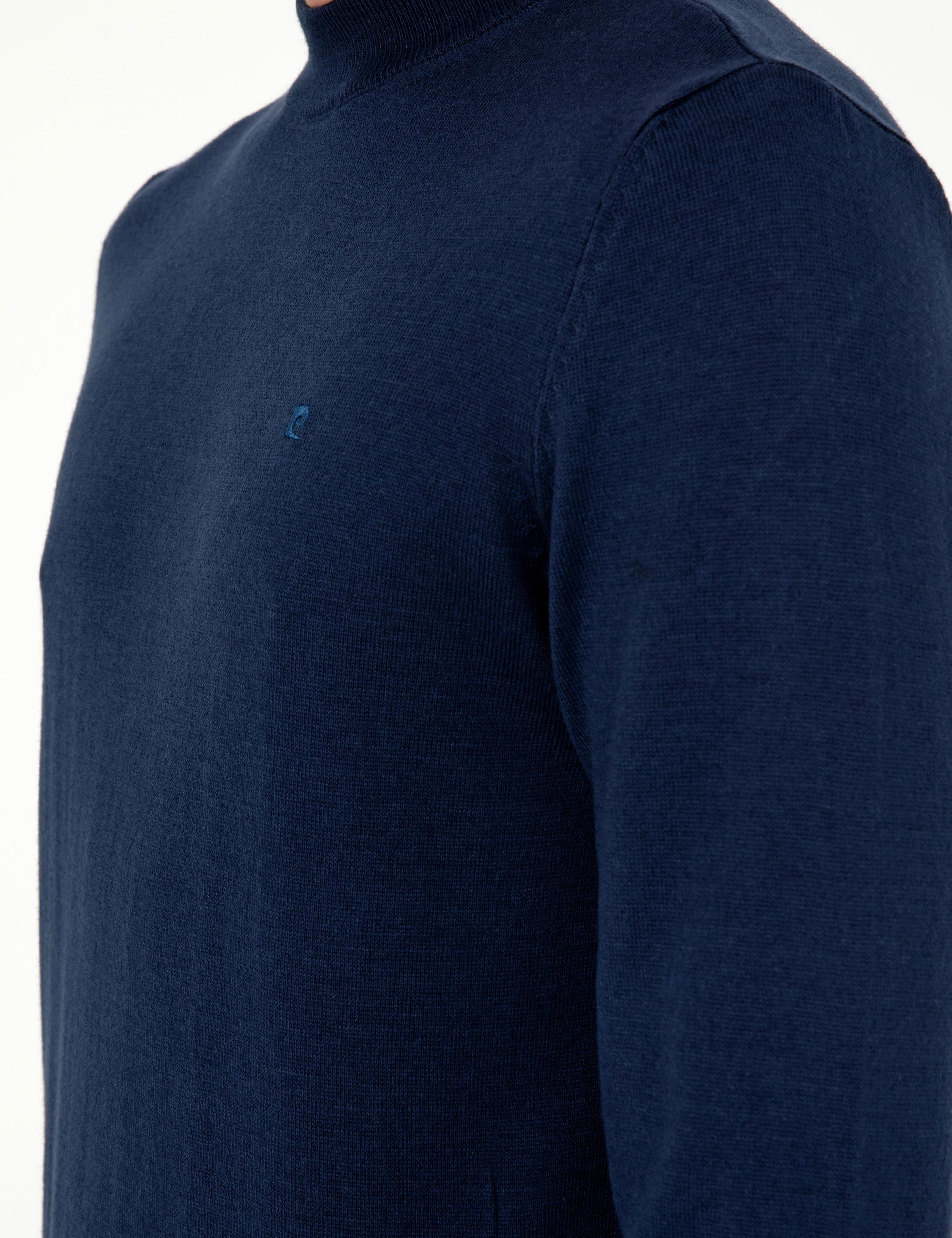 Açık Lacivert Slim Fit Çeyrek Yaka Basic Triko Kazak