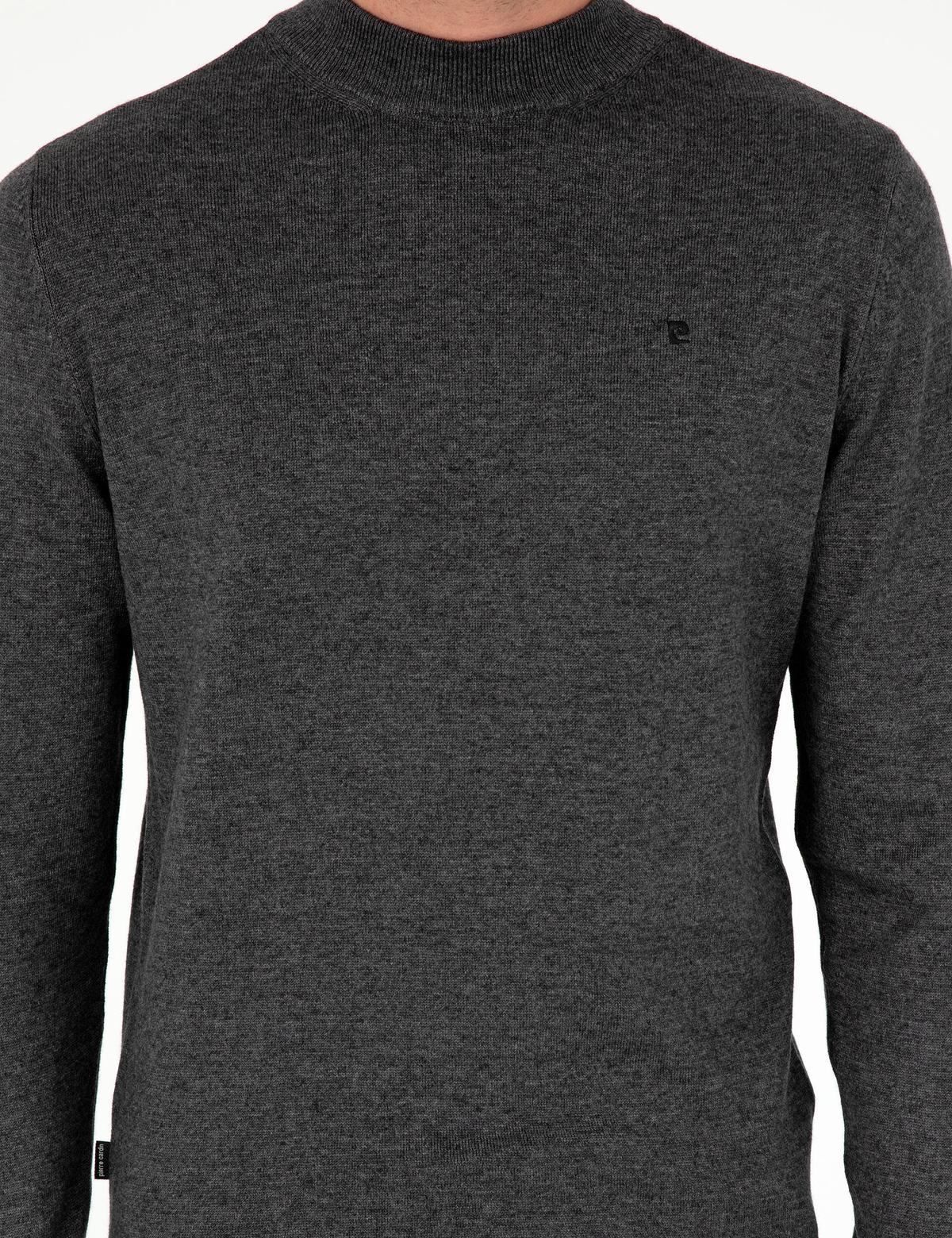 Antrasit Melanj Slim Fit Çeyrek Yaka Basic Triko Kazak - 50296613043