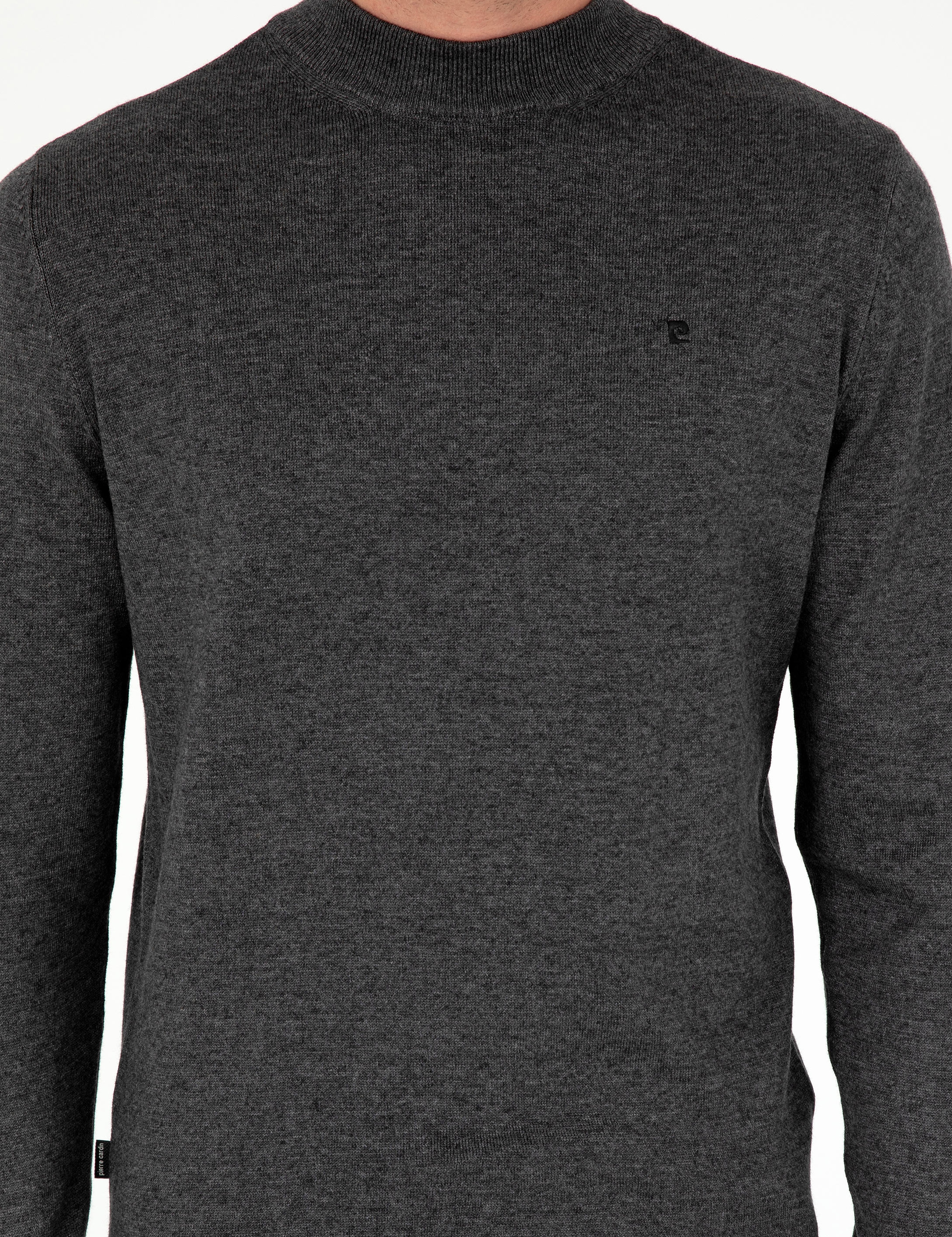 Antrasit Melanj Slim Fit Çeyrek Yaka Basic Triko Kazak - Image 6