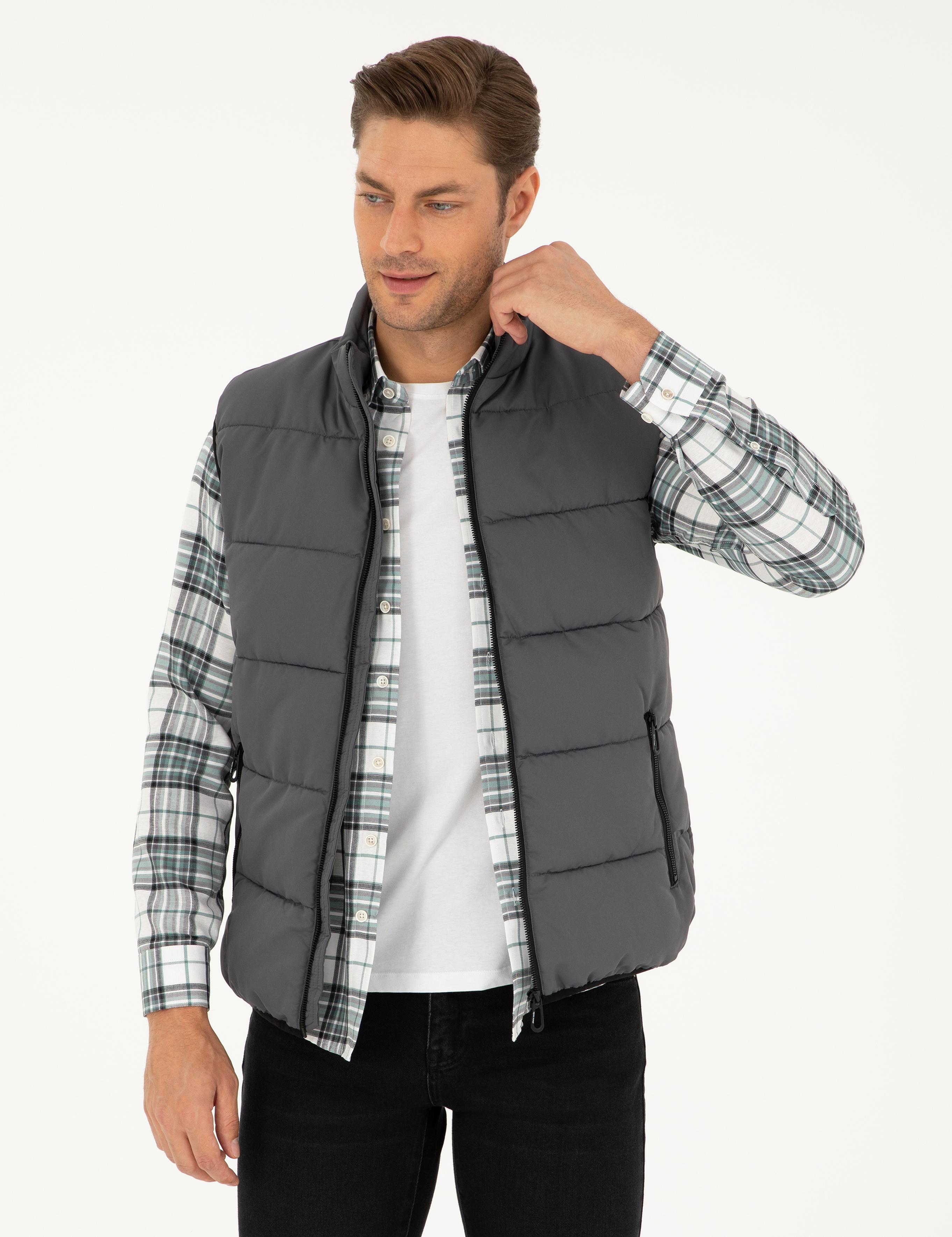 Gri Rüzgar Geçirmeyen Dolgulu Şişme Yelek