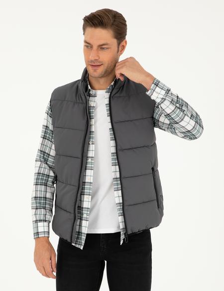 Gri Rüzgar Geçirmeyen Dolgulu Şişme Yelek - 50295113002