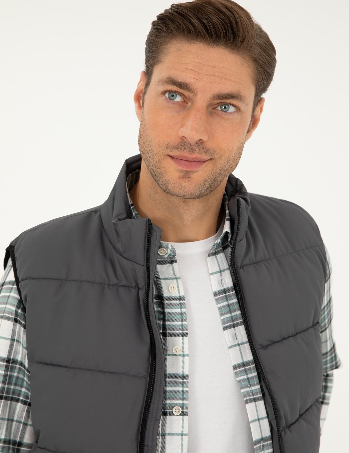 Gri Rüzgar Geçirmeyen Dolgulu Şişme Yelek - 50295113002