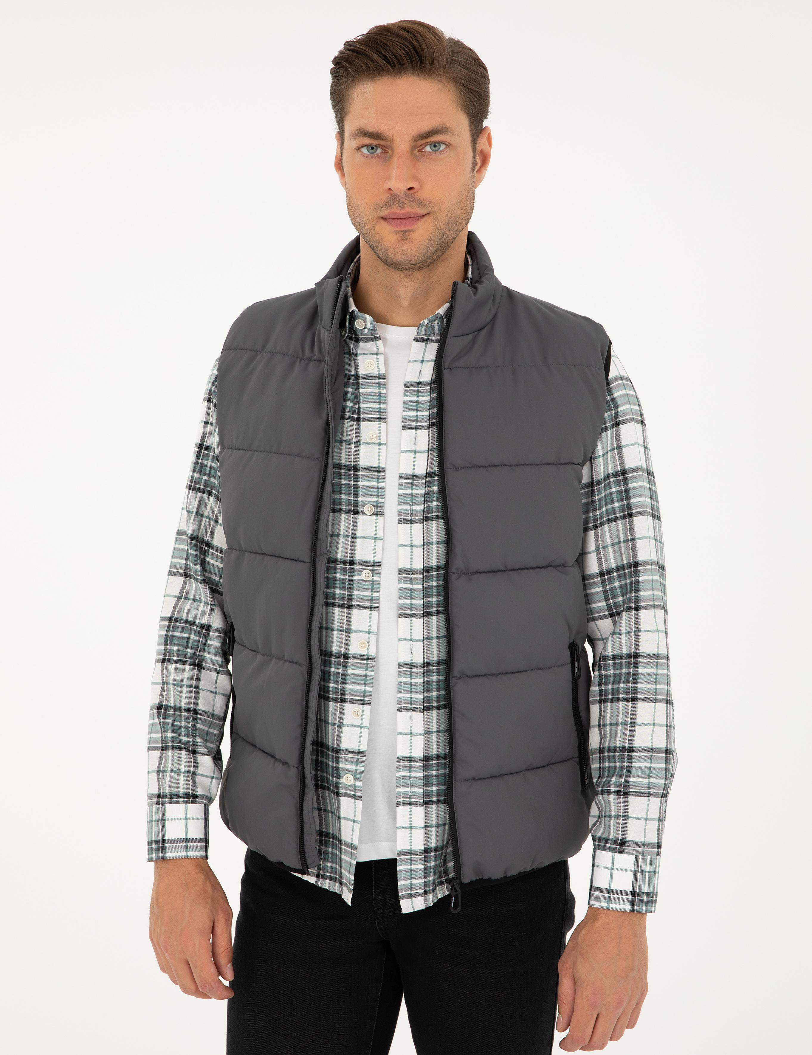 Gri Rüzgar Geçirmeyen Dolgulu Şişme Yelek