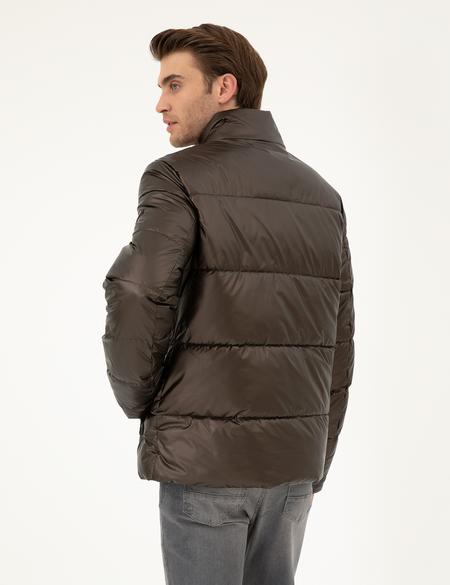 Kahverengi Parlak Şişme Mont - 50295077007