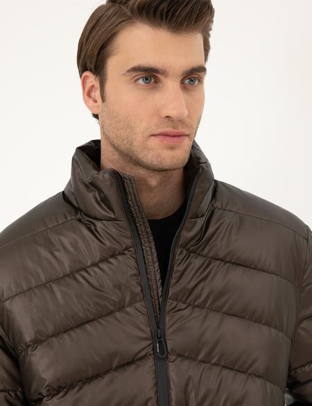 Kahverengi Parlak Şişme Mont - 50295077007
