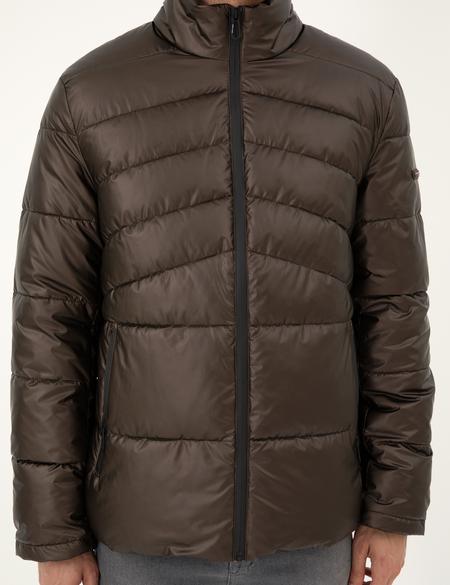 Kahverengi Parlak Şişme Mont - 50295077007