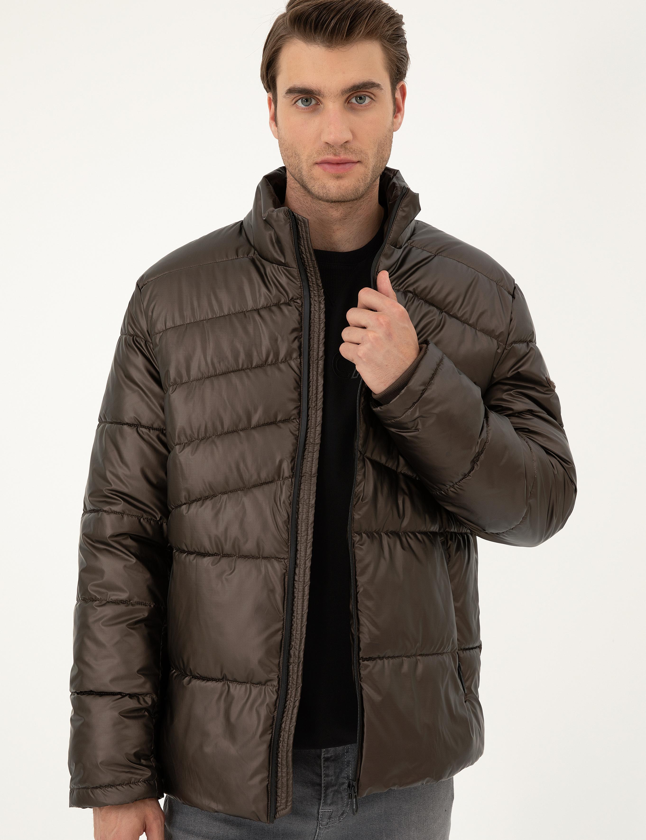 Kahverengi Parlak Şişme Mont