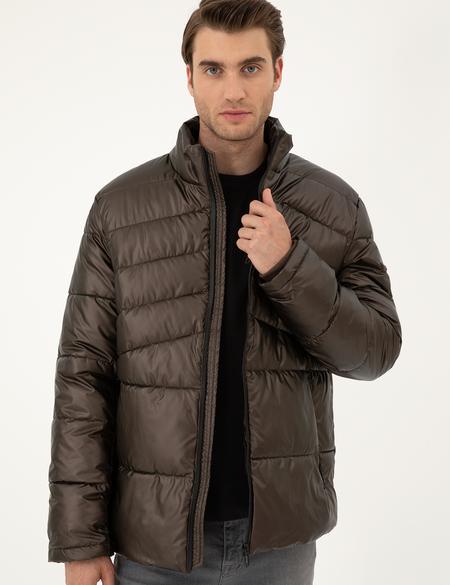 Kahverengi Parlak Şişme Mont - 50295077007