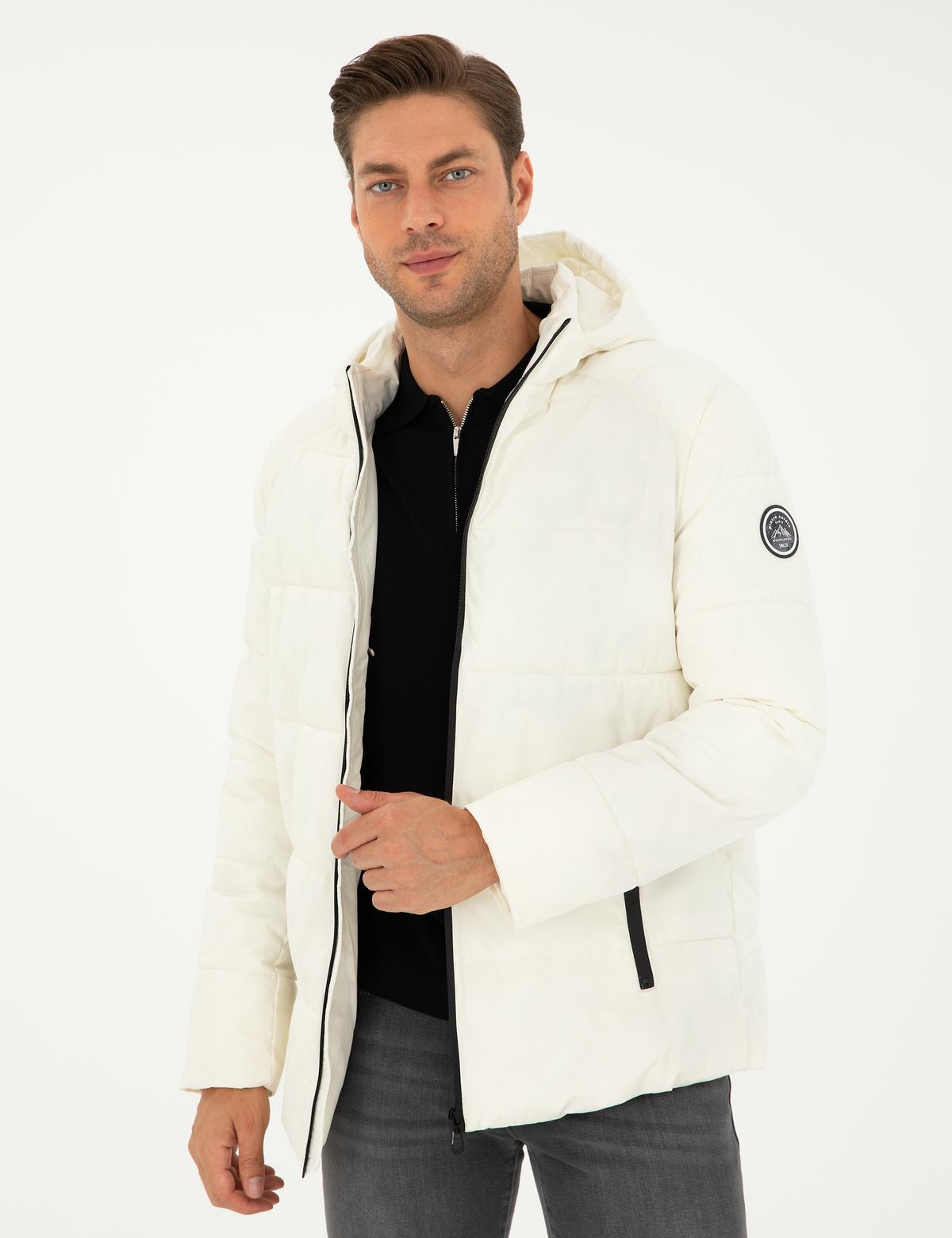 Ekru Kapüşonlu Şişme Mont - 50295054039