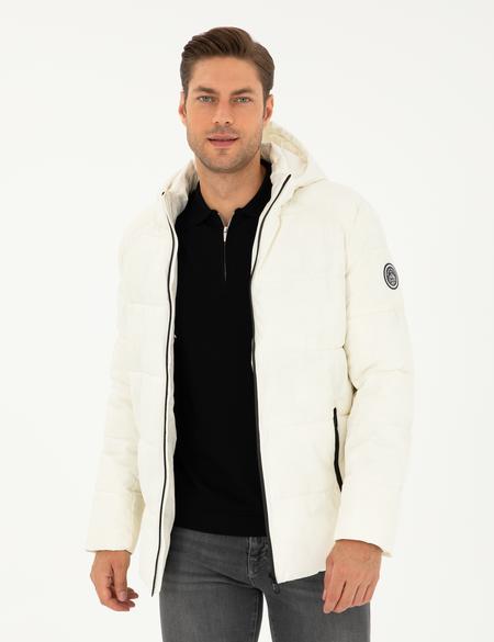 Ekru Kapüşonlu Şişme Mont - 50295054039