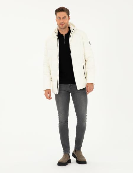 Ekru Kapüşonlu Şişme Mont - 50295054039