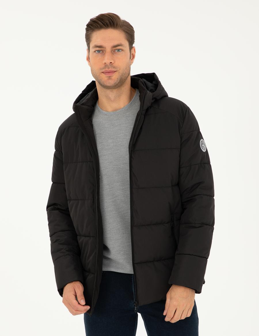 Siyah Kapüşonlu Şişme Mont