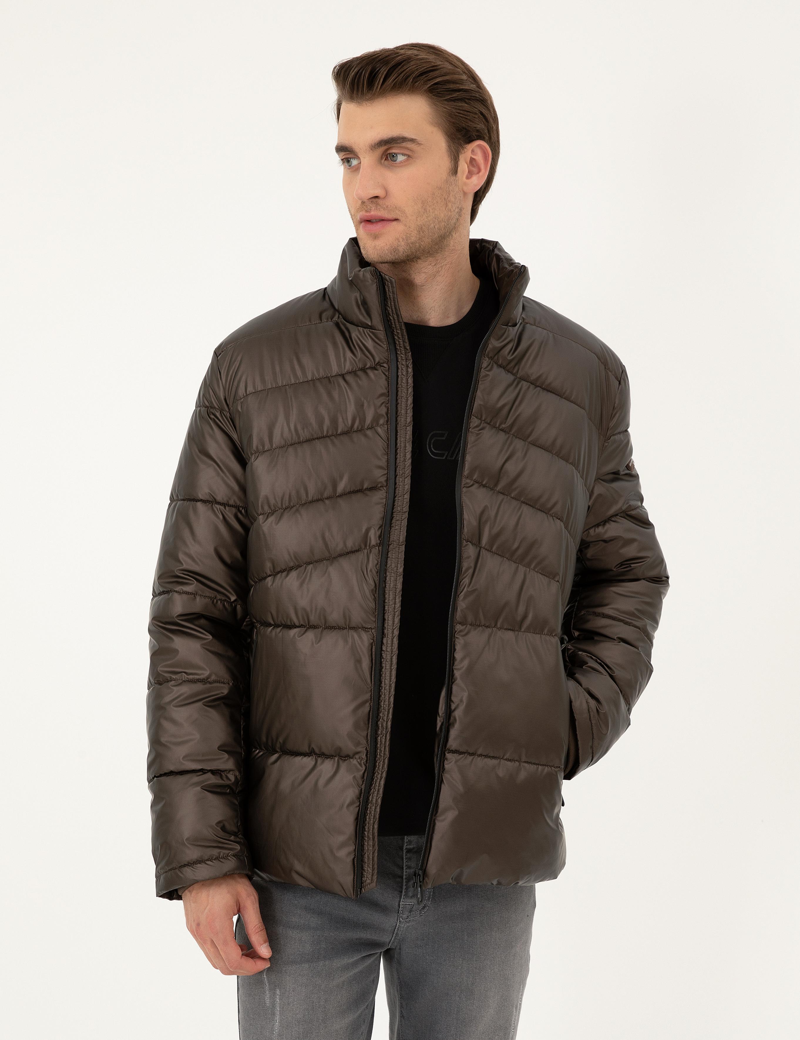 Kahverengi Parlak Şişme Mont