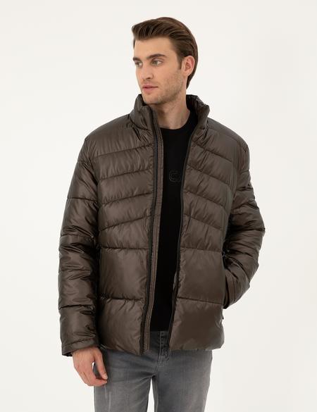 Kahverengi Parlak Şişme Mont - 50295077007