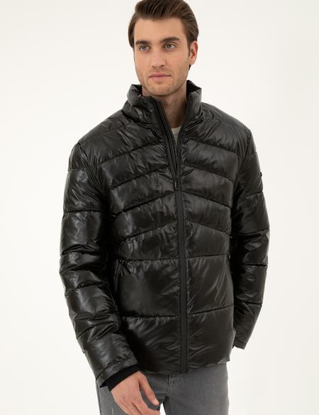 Siyah Parlak Şişme Mont - 50295077015