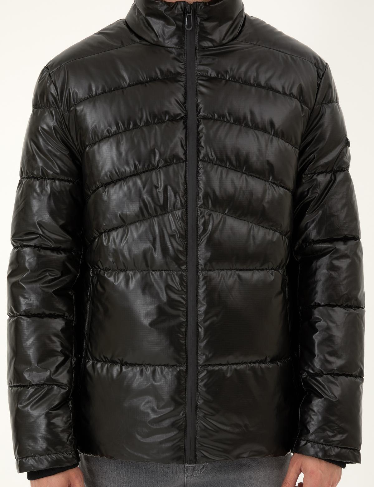 Siyah Parlak Şişme Mont - 50295077015