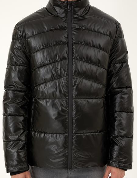 Siyah Parlak Şişme Mont - 50295077015