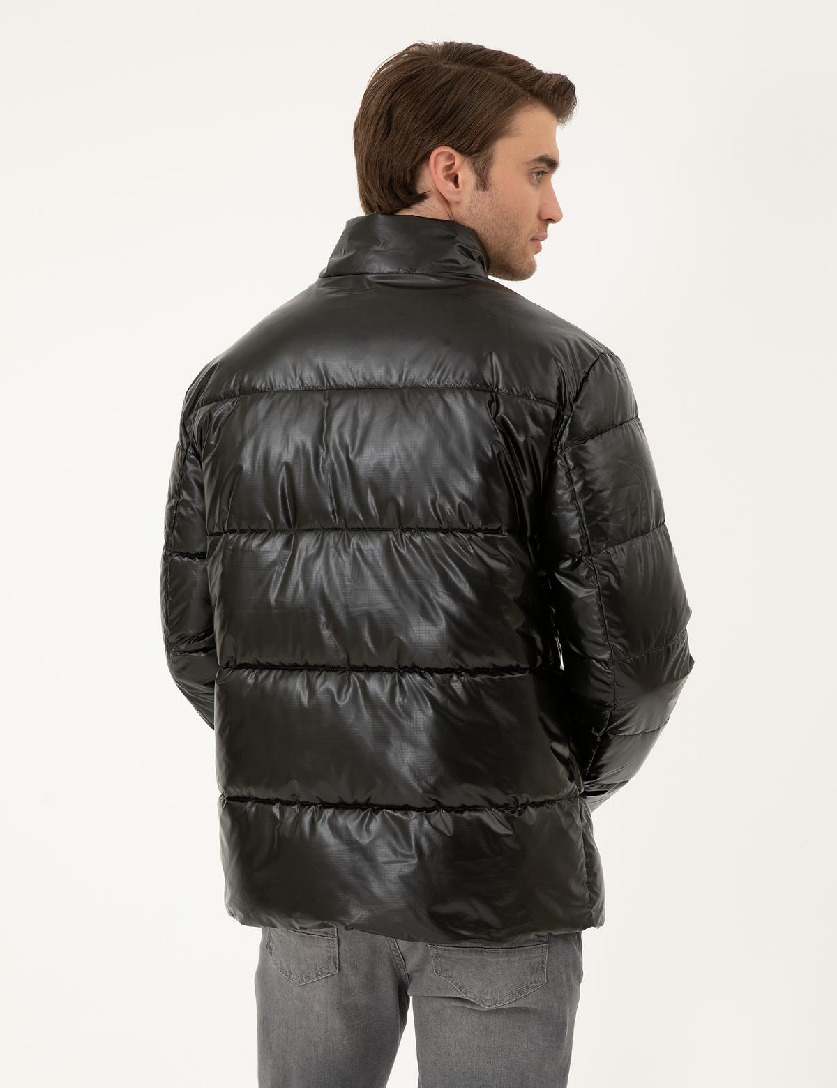 Siyah Parlak Şişme Mont - 50295077015