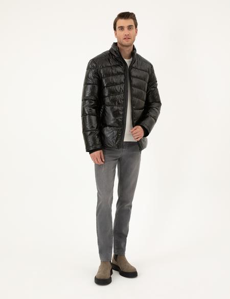 Siyah Parlak Şişme Mont - 50295077015